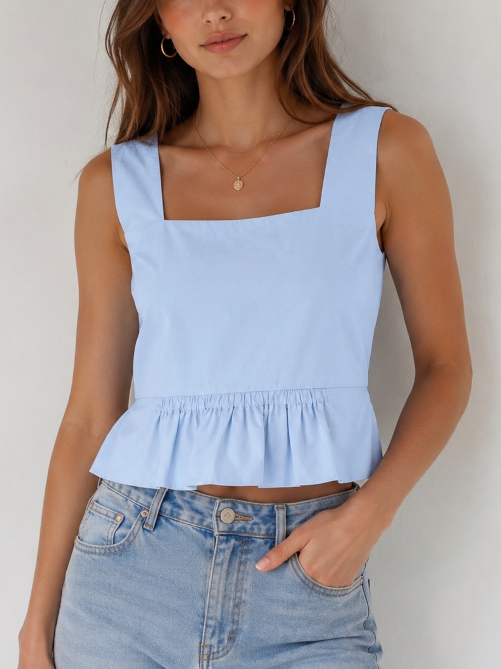 ZARA - Baby Blue Cropped Poplin Top